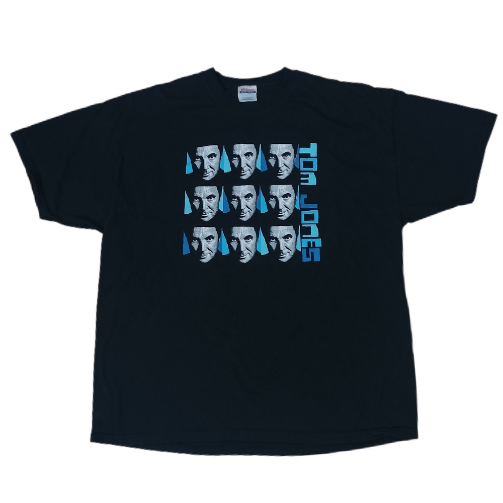 Vintage 90s Y2k Tom Jones T-Shirt Mens 2XL Black Graphic Soul Croon Dance Pop‎